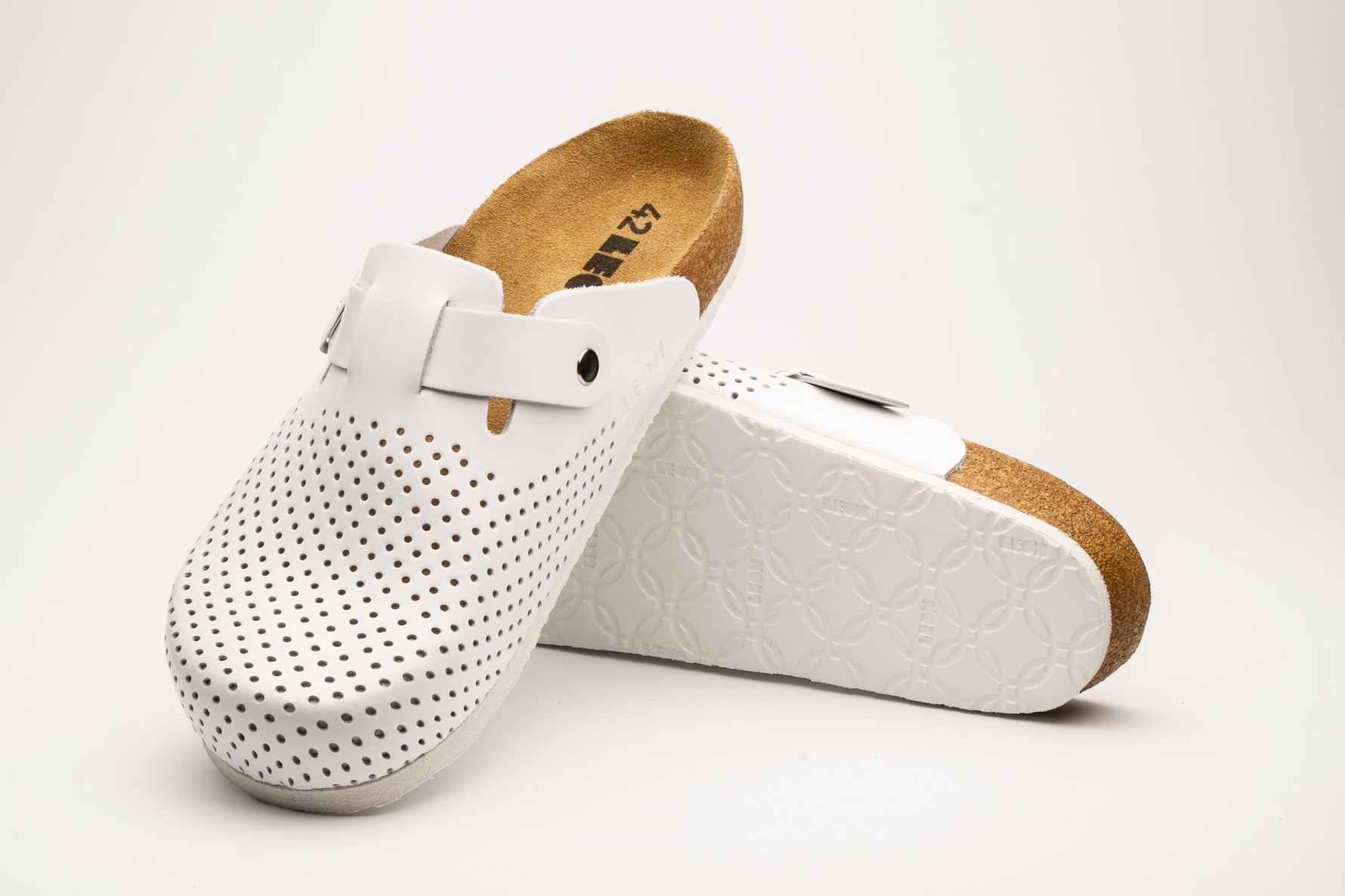 Bjorn by LEON- Men’s Leather Clogs – Breathable Perforated Slip-On Shoes with Cork Style Footbed