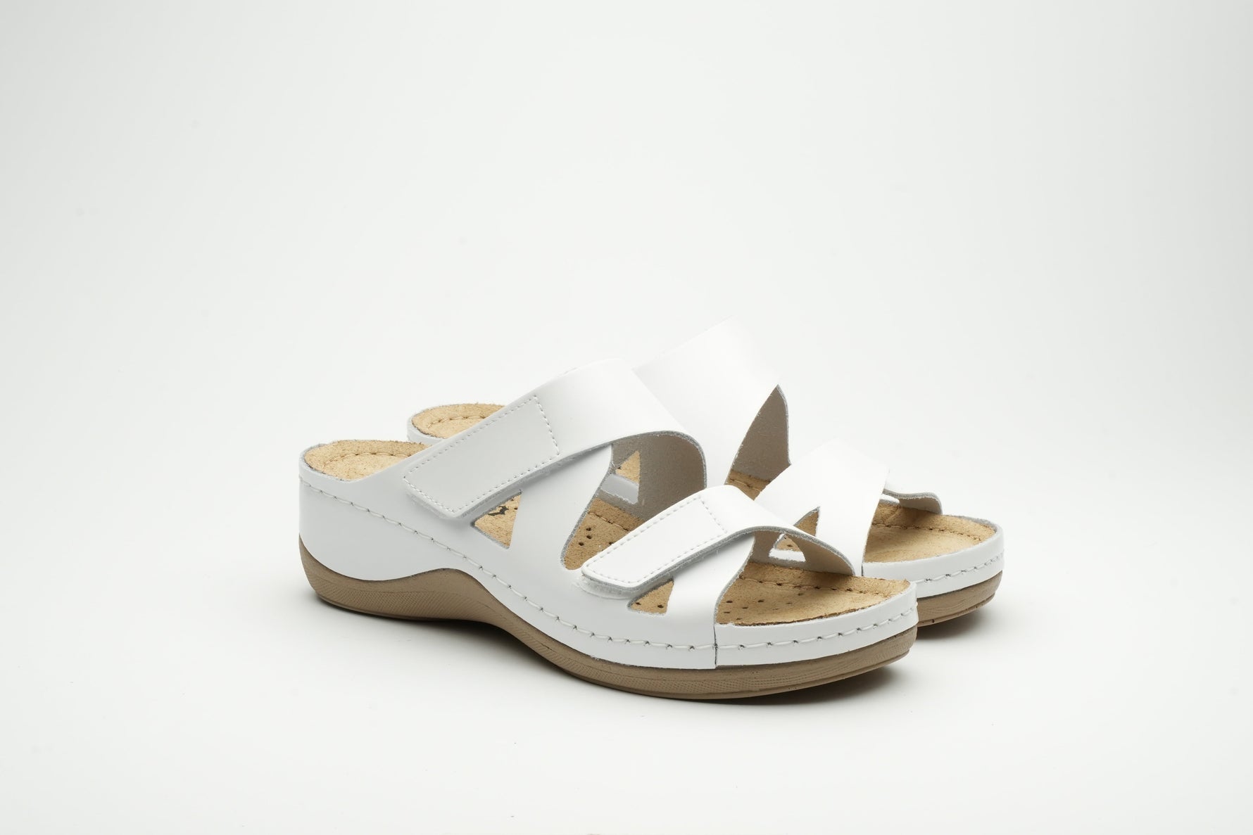 Laura by LEON– Women’s Leather Sandal- Comfort Slide Slip-on with Velcro Straps
