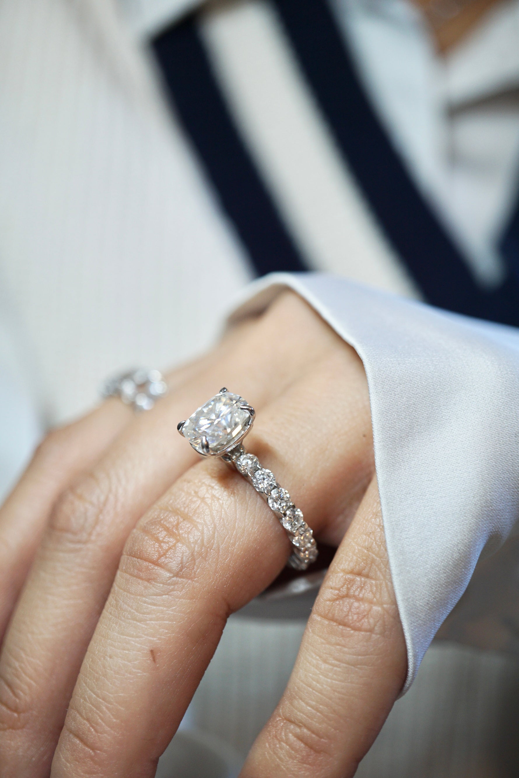 2.5ct Elongated Cushion Cut Eternity Engagement Ring Ring Deluxe Fine Jewelry