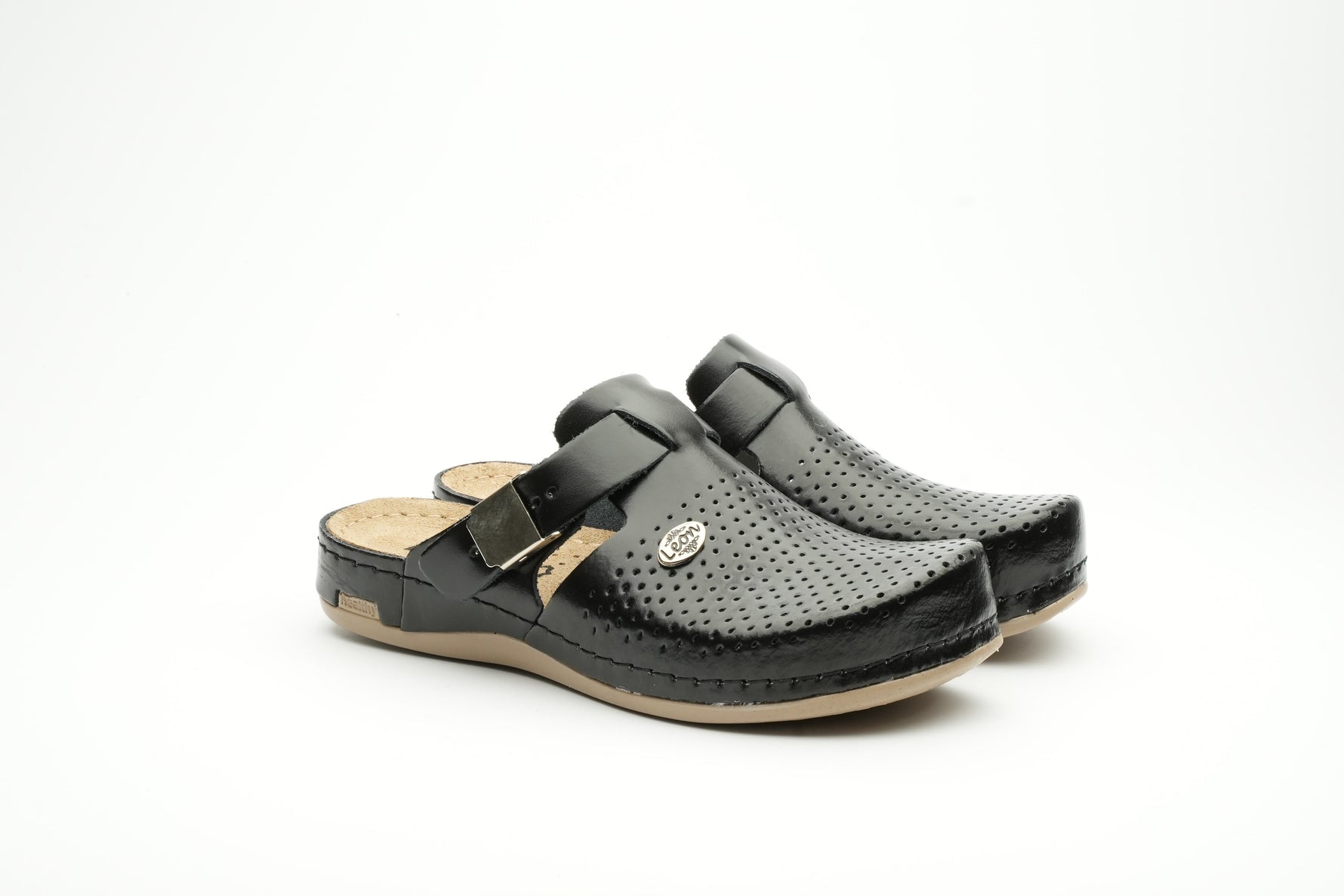 Leona by LEON- Women’s Leather Clog- Orthopedic with Adjustable Buckle and Perforated Leather for Breathability