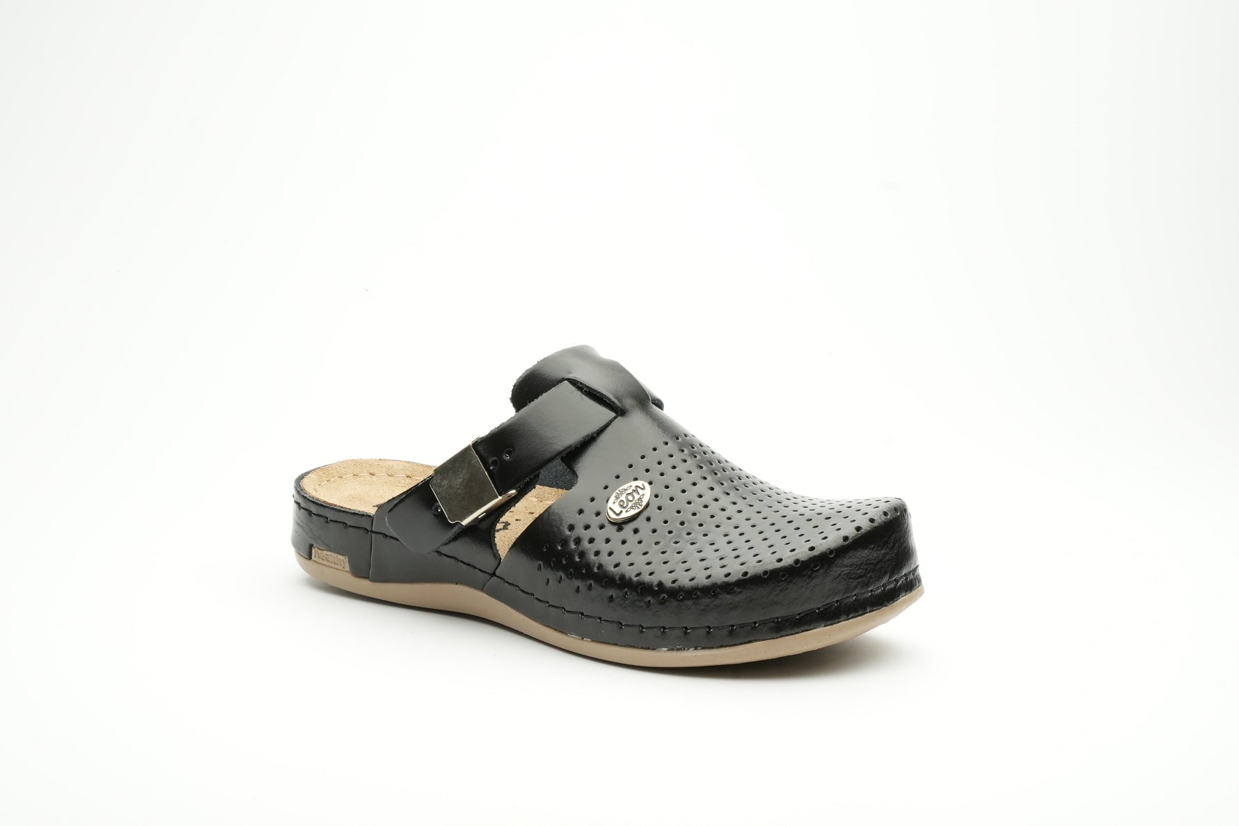 Leona by LEON- Women’s Leather Clog- Orthopedic with Adjustable Buckle and Perforated Leather for Breathability