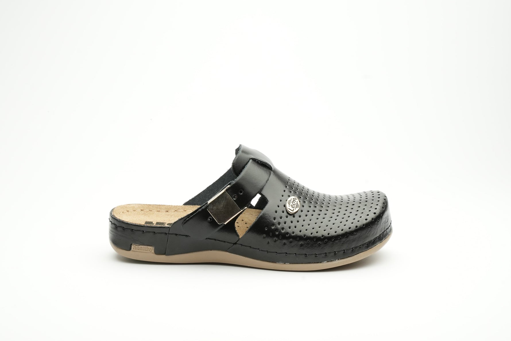 Leona by LEON- Women’s Leather Clog- Orthopedic with Adjustable Buckle and Perforated Leather for Breathability
