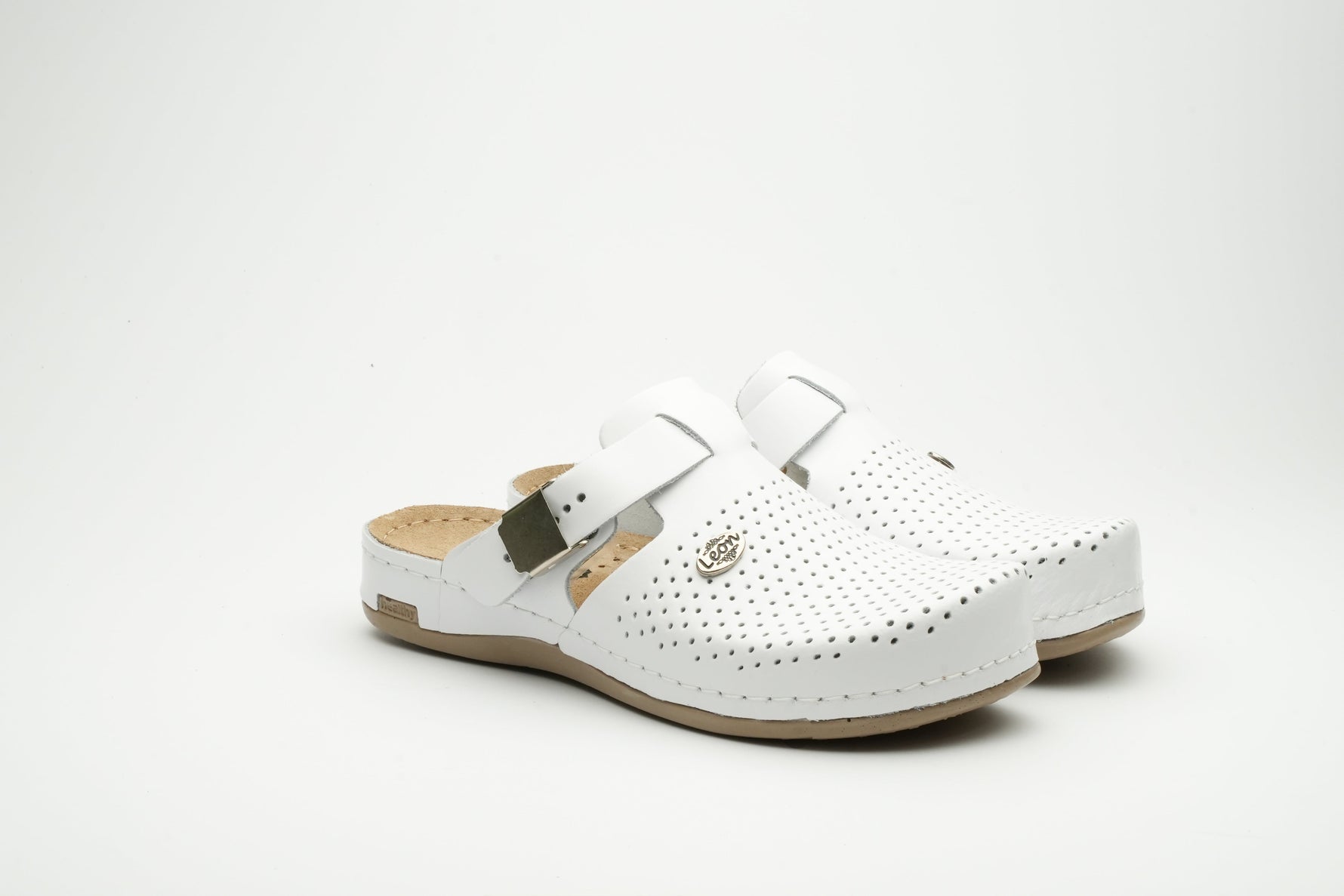 Leona by LEON- Women’s Leather Clog- Orthopedic with Adjustable Buckle and Perforated Leather for Breathability