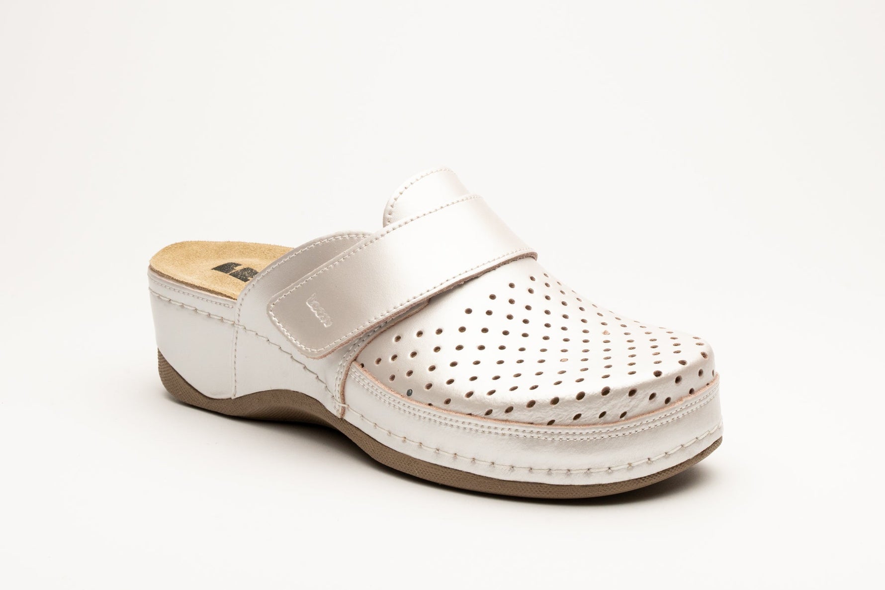 Aurora IV by LEON- Women’s Leather Clog- Perforation and Adjustable Velcro Strap