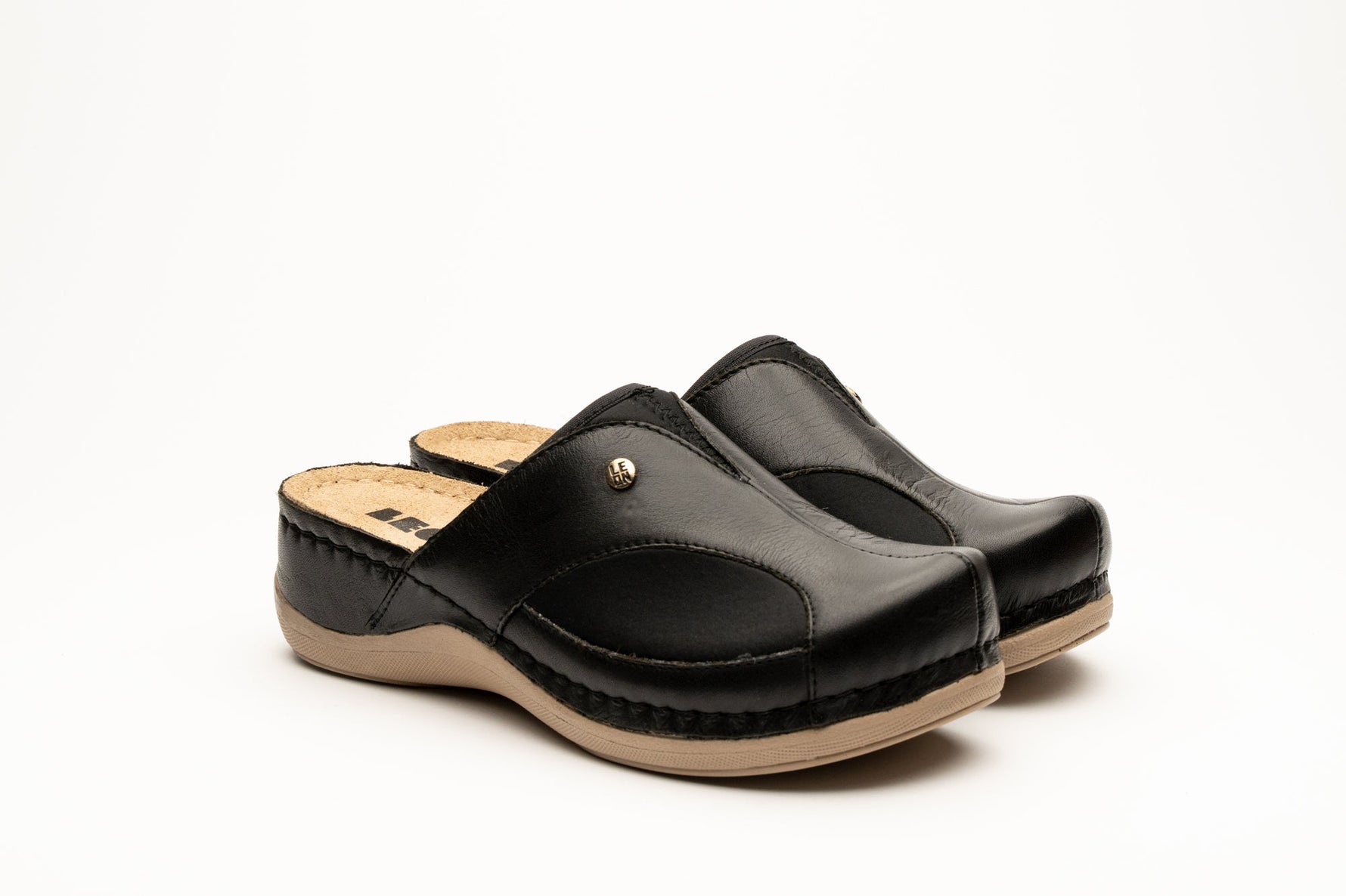 Aria I by LEON- Women’s Leather Clog- Twin Elastic Side Panels for Bunion Relief
