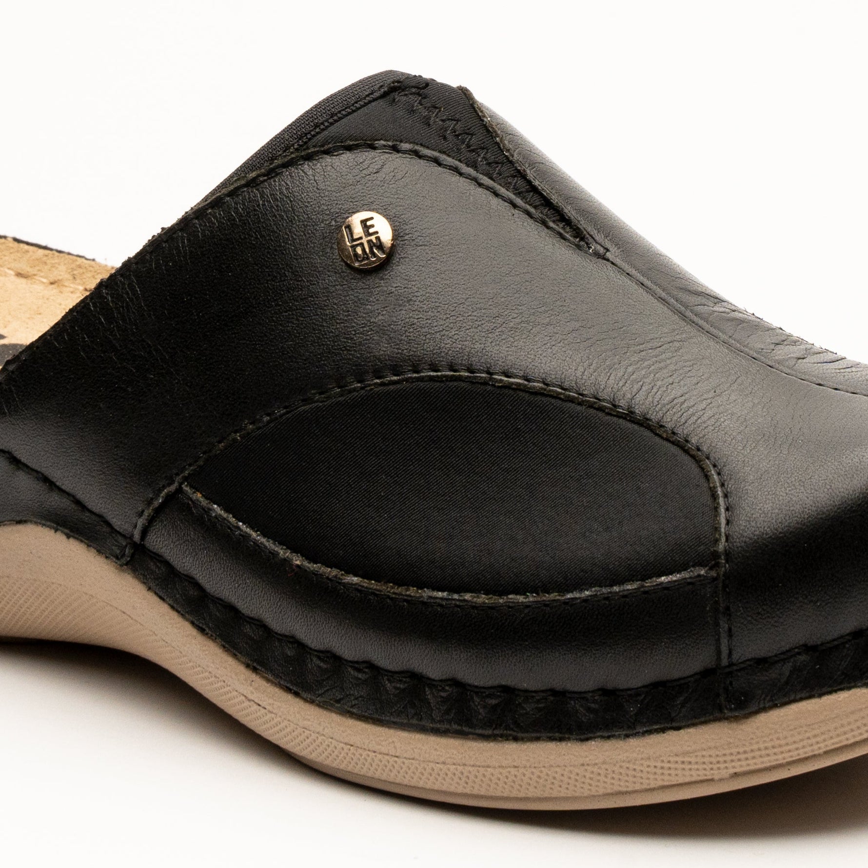 Aria I by LEON- Women’s Leather Clog- Twin Elastic Side Panels for Bunion Relief