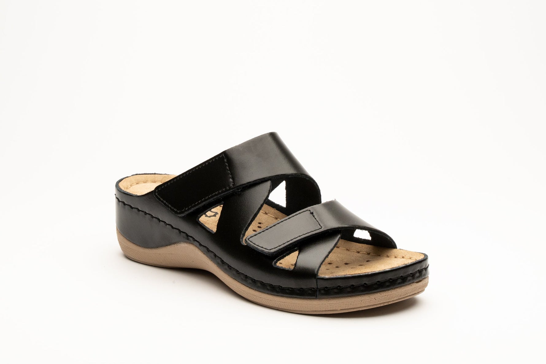 Laura by LEON– Women’s Leather Sandal- Comfort Slide Slip-on with Velcro Straps