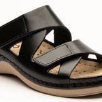 Laura by LEON– Women’s Leather Sandal- Comfort Slide Slip-on with Velcro Straps