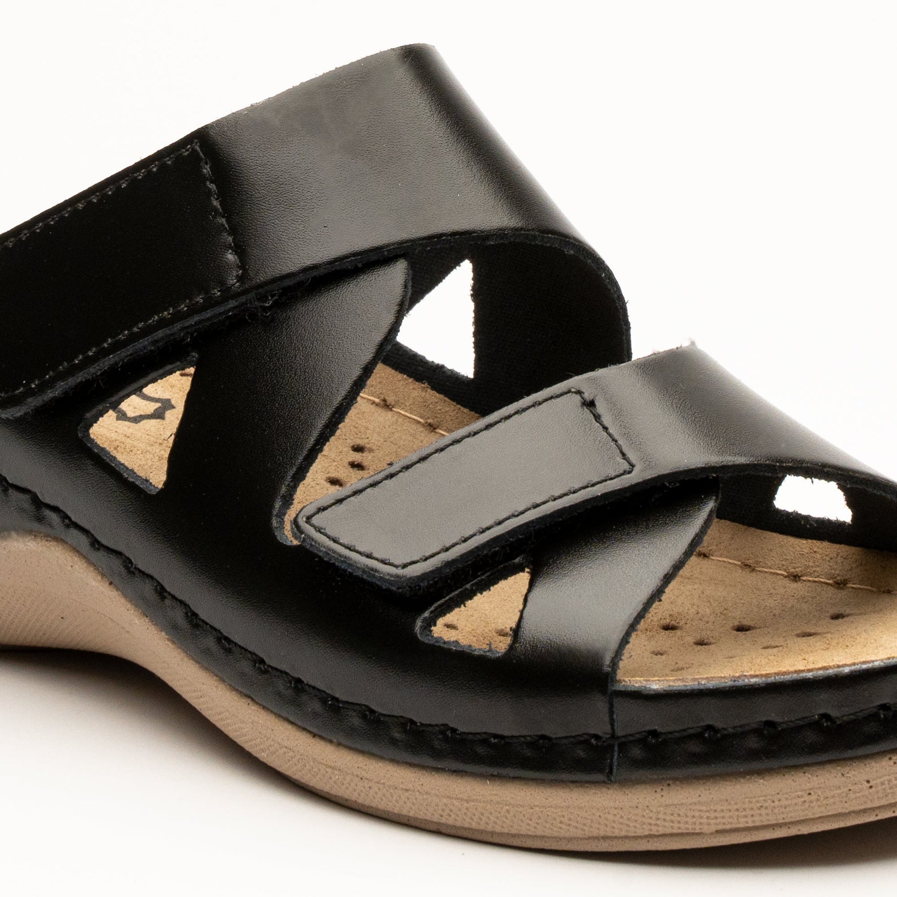 Laura by LEON– Women’s Leather Sandal- Comfort Slide Slip-on with Velcro Straps