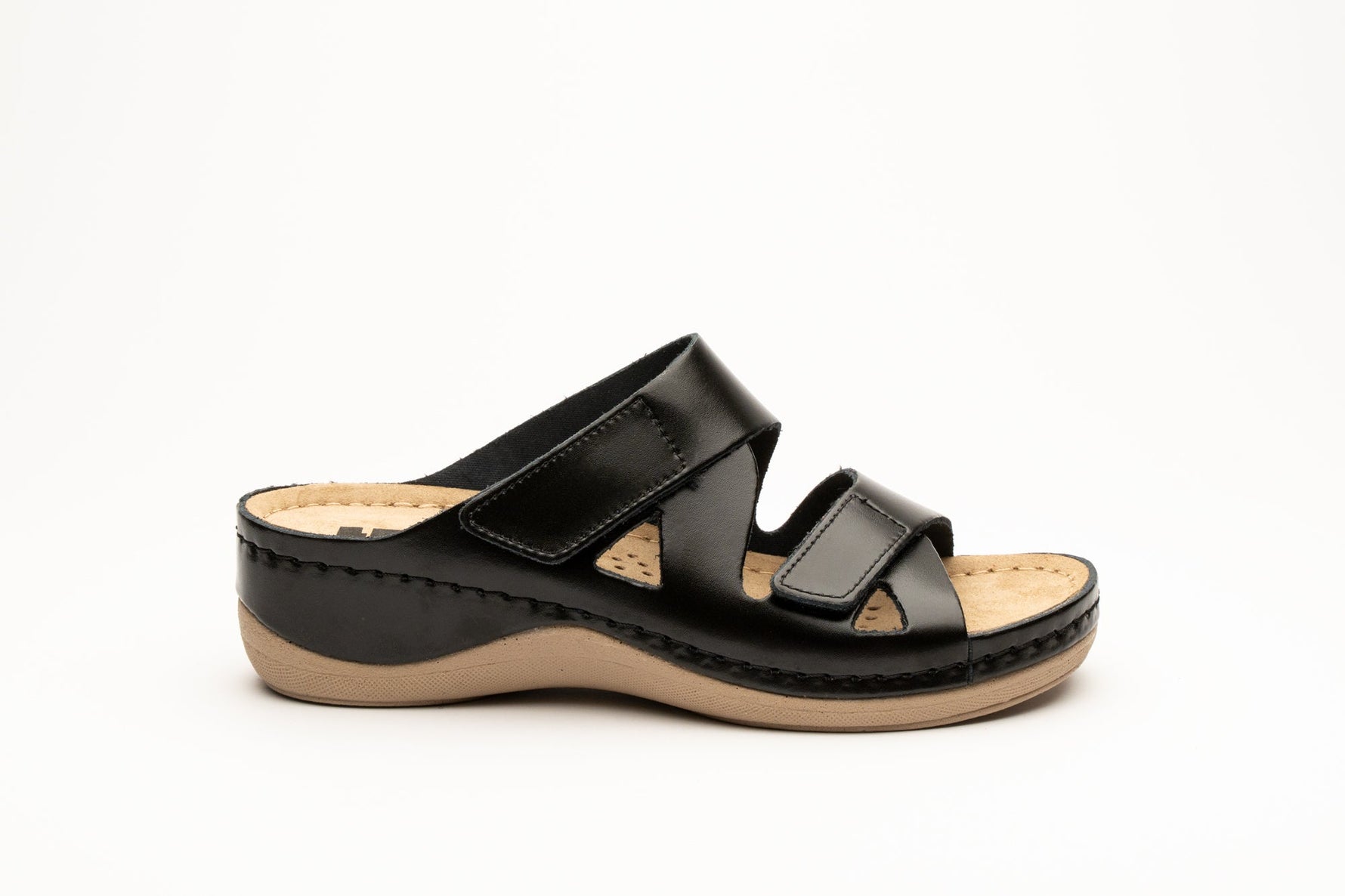 Laura by LEON– Women’s Leather Sandal- Comfort Slide Slip-on with Velcro Straps