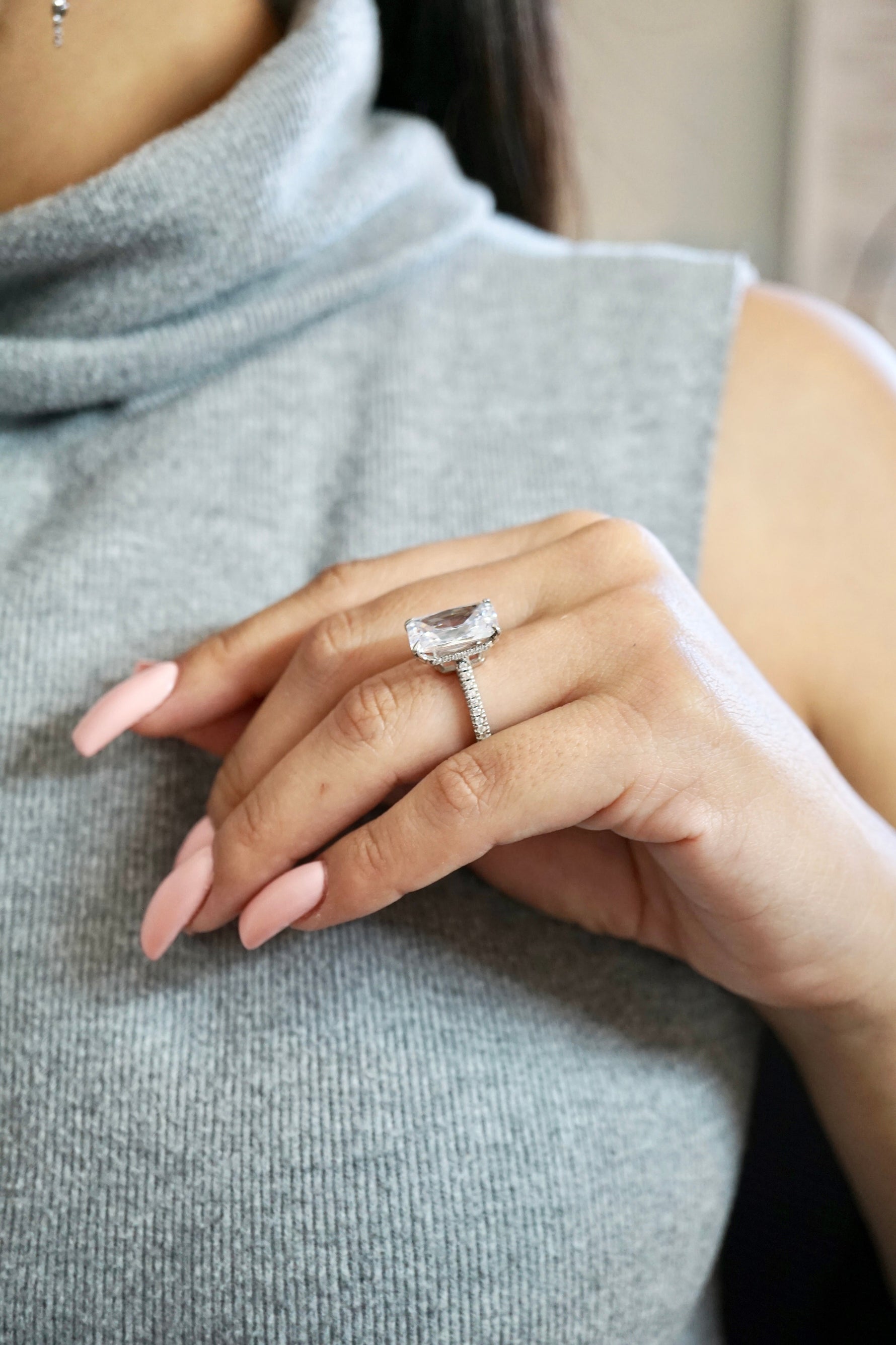 5.0ct Radiant Cut Moissanite Diamond Three Row Pavè Engagement Ring Ring Deluxe Fine Jewelry