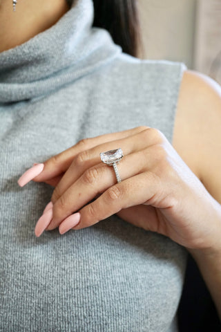 5.0ct Radiant Cut Moissanite Diamond Three Row Pavè Engagement Ring Ring Deluxe Fine Jewelry