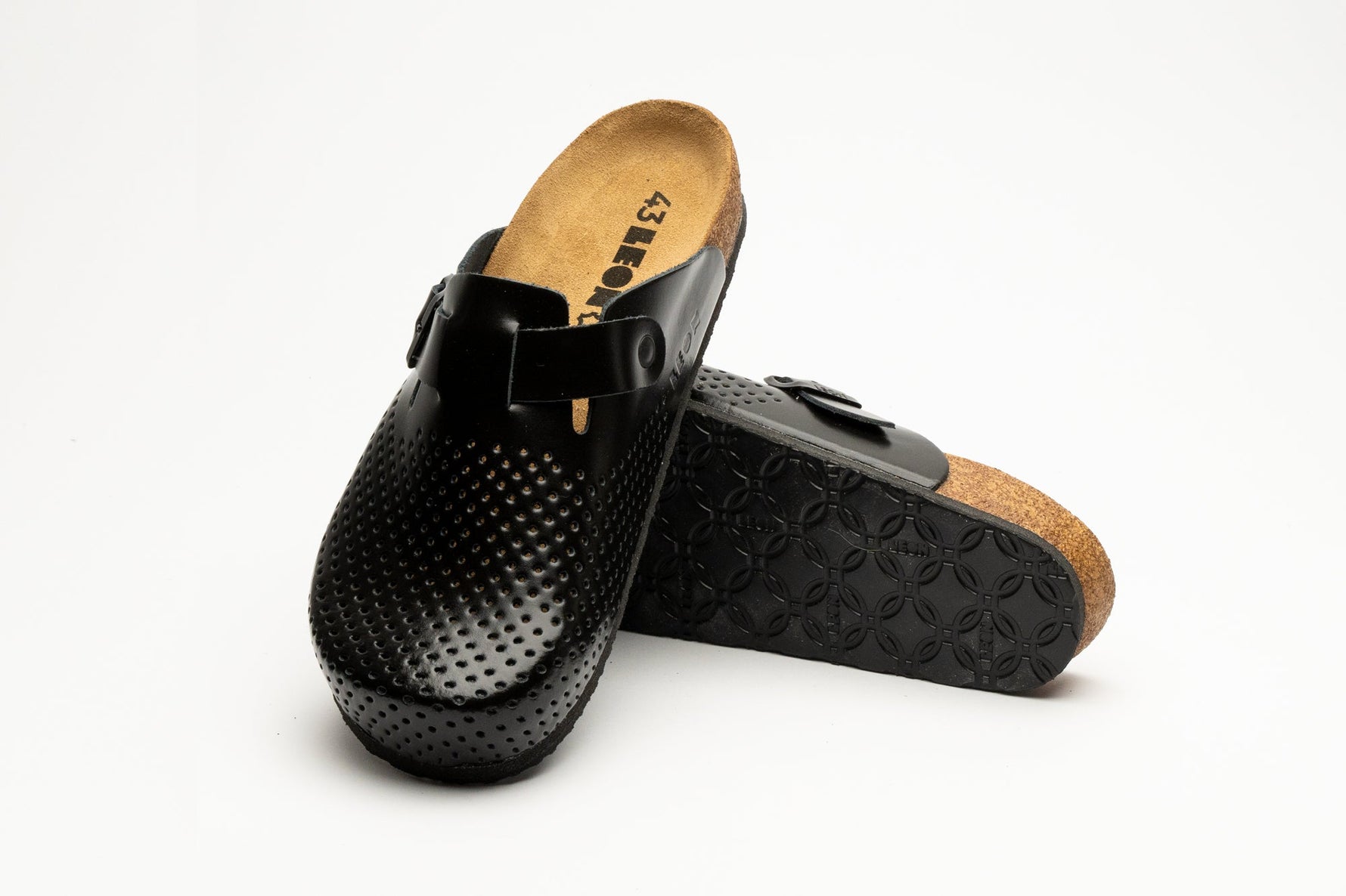 Bjorn by LEON- Men’s Leather Clogs – Breathable Perforated Slip-On Shoes with Cork Style Footbed