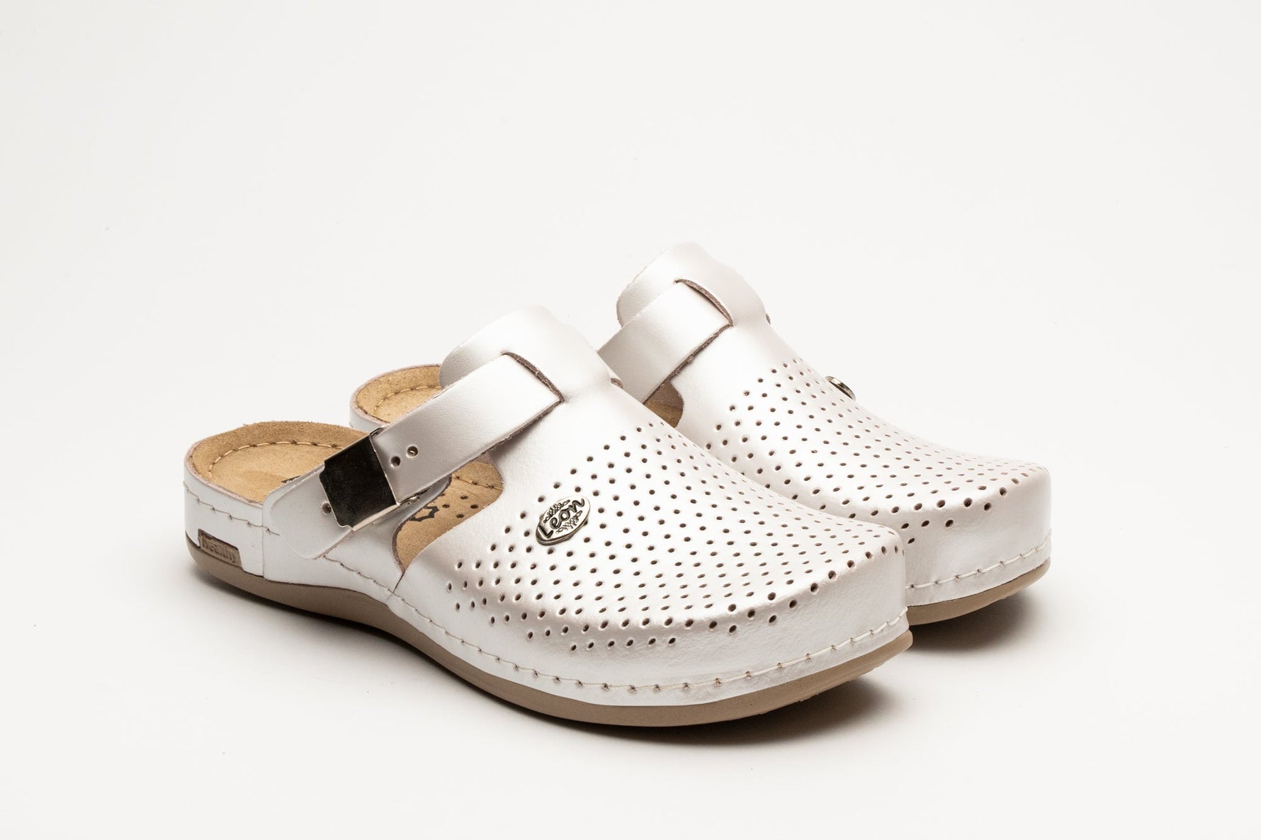 Leona by LEON- Women’s Leather Clog- Orthopedic with Adjustable Buckle and Perforated Leather for Breathability