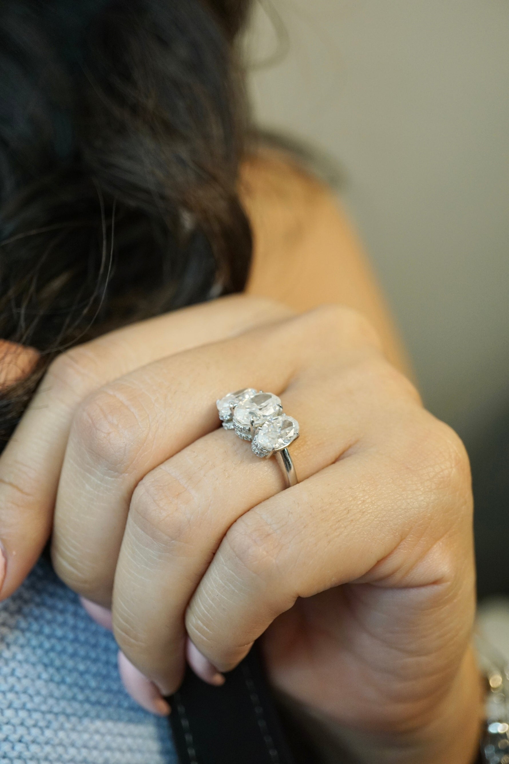 4.0ctw Three Stone Oval Cut Moissanite Engagement Ring Ring Deluxe Fine Jewelry