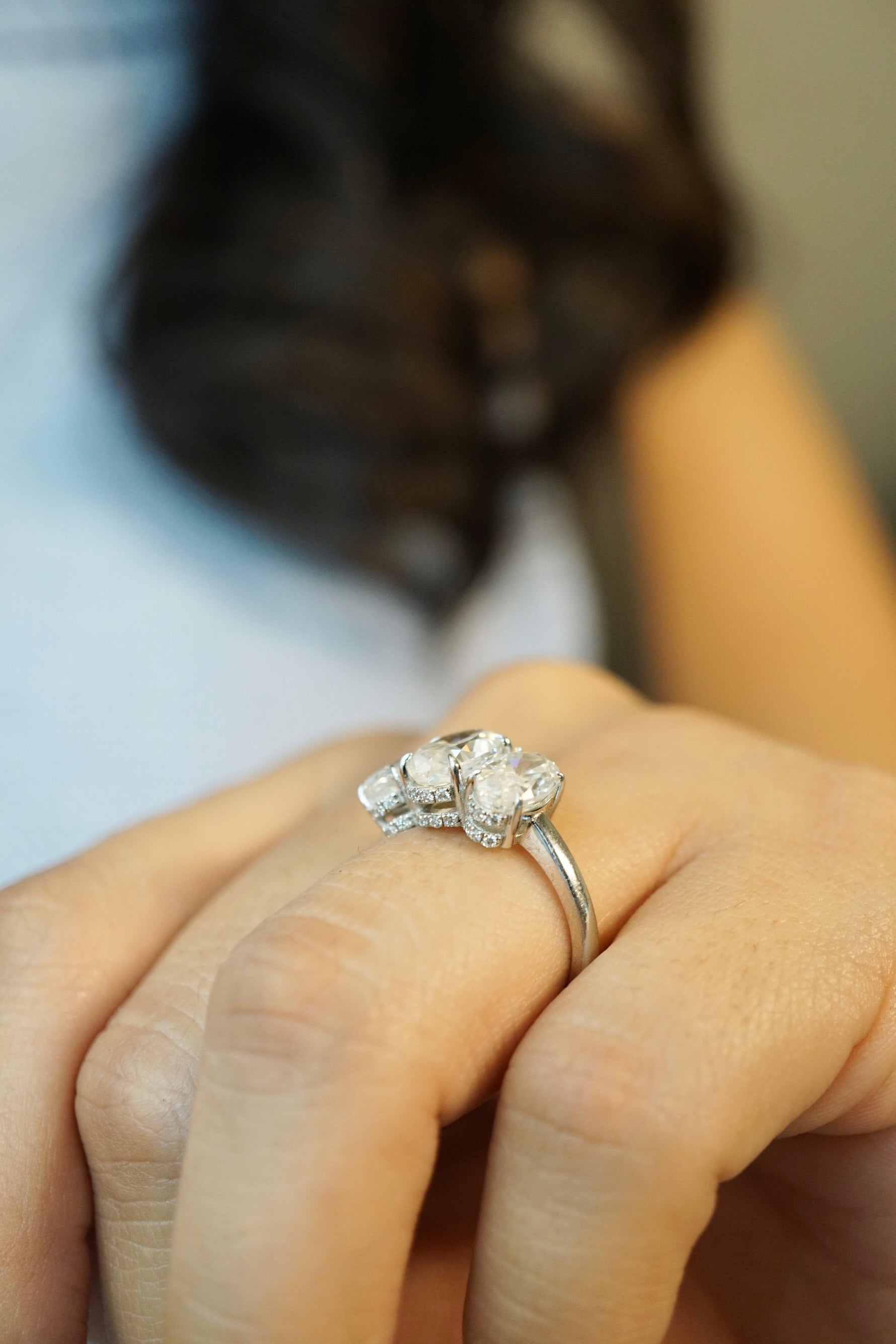 4.0ctw Three Stone Oval Cut Moissanite Engagement Ring Ring Deluxe Fine Jewelry