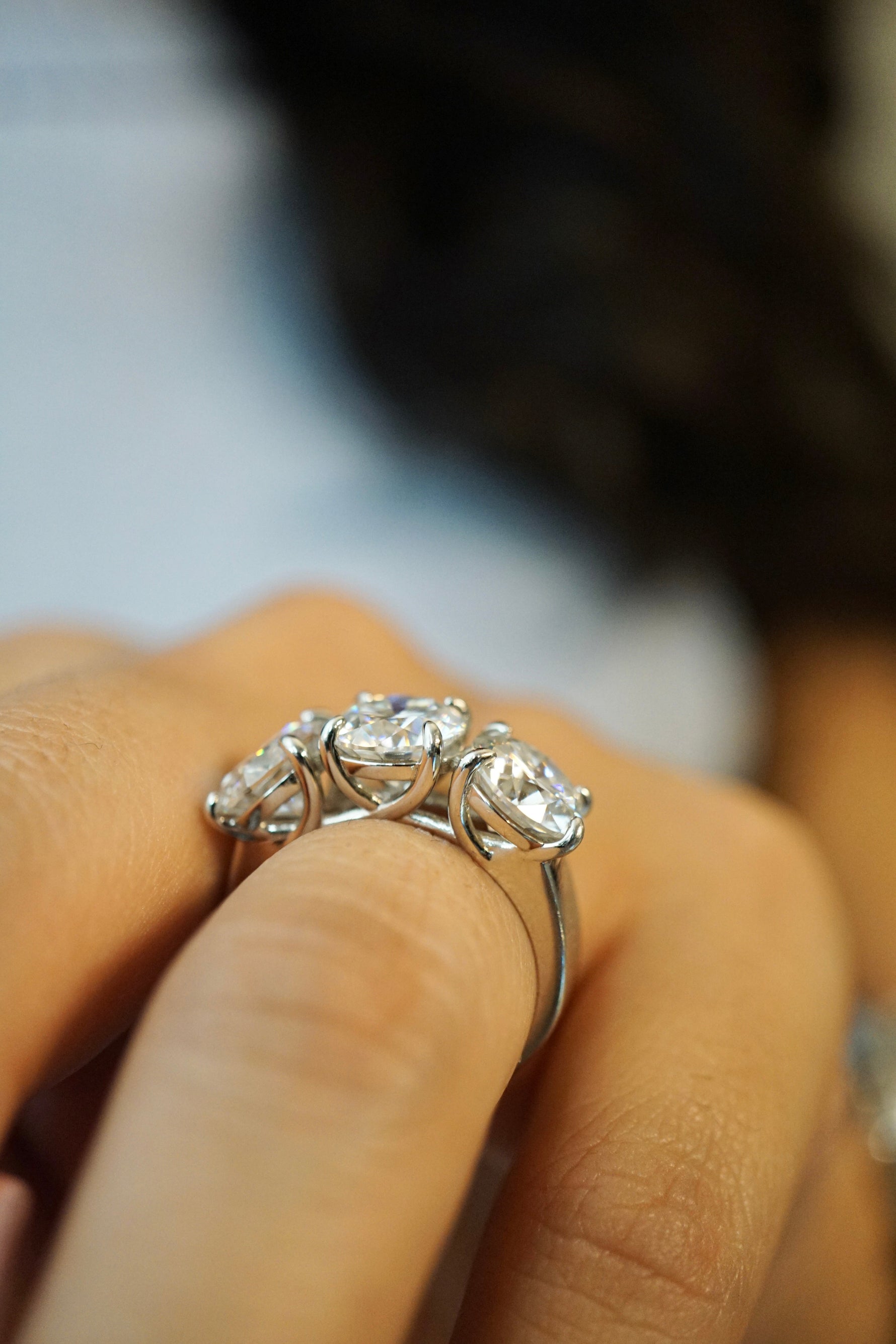 6.0ctw Three Stone Round Cut Moissanite Engagement Ring Ring Deluxe Fine Jewelry