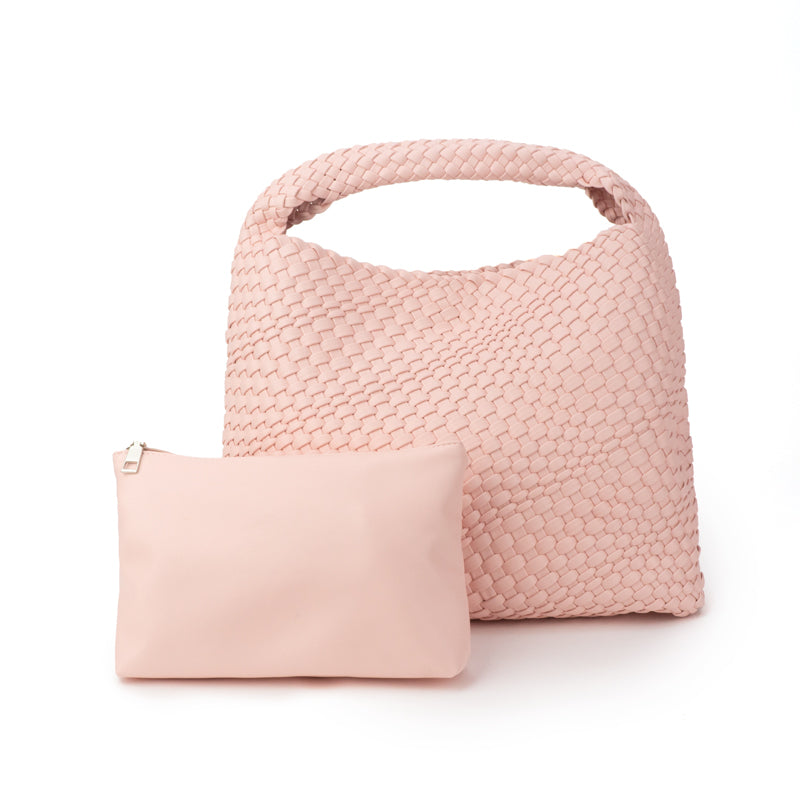 The Willow | Large Woven Vegan Leather Tote - Light Pink