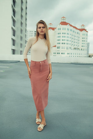 STRETCH COLORED DENIM  SKIRT
