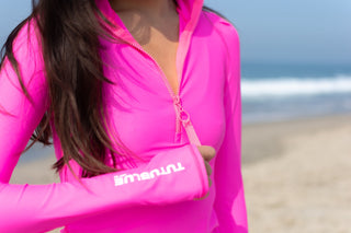 Women's Henley Rash Guard - Neon Pink