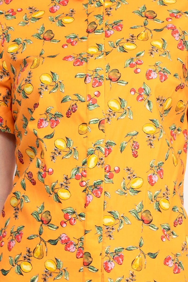 Donna Morgan Collared High Neck Button Down Folded Short Sleeve Multi Print Cotton Blend Dress with Pockets - Glamourous Grace