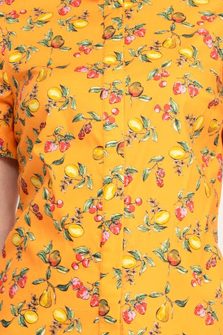 Donna Morgan Collared High Neck Button Down Folded Short Sleeve Multi Print Cotton Blend Dress with Pockets - Glamourous Grace