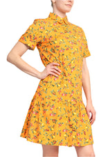 Donna Morgan Collared High Neck Button Down Folded Short Sleeve Multi Print Cotton Blend Dress with Pockets - Glamourous Grace