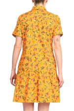 Donna Morgan Collared High Neck Button Down Folded Short Sleeve Multi Print Cotton Blend Dress with Pockets - Glamourous Grace