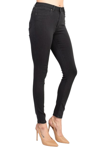 Velvet Heart Mid Waist Skinny Jeans Stretch Button & Zipper Fly Closure Denim Pants with Pockets - By Baano