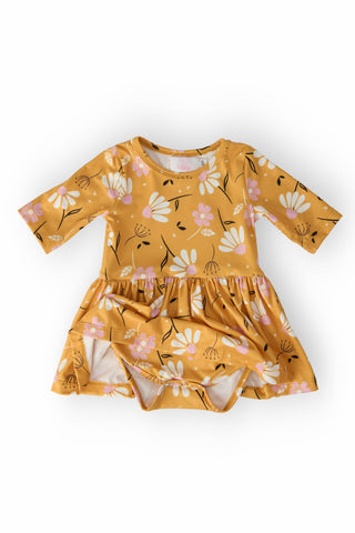 Dandelions in Fall 3/4 Sleeve Twirl Bodysuit - By Baano