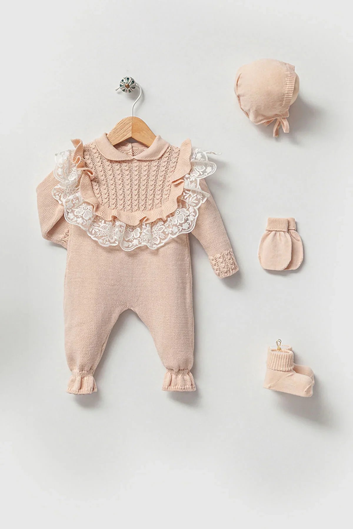 Daphne Beige Newborn Knitwear Coming Home Set (5 pcs) - By Baano