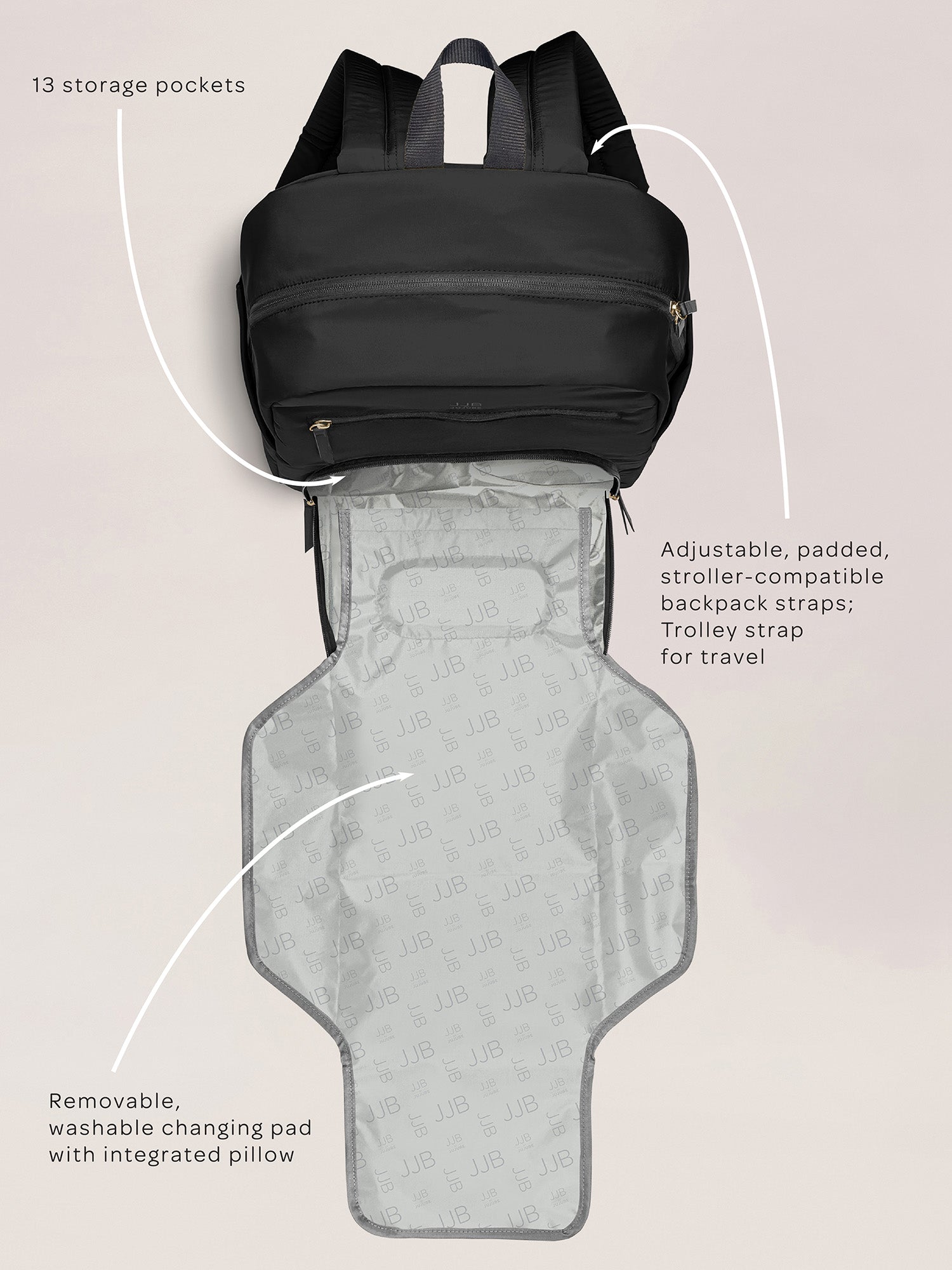 Deluxe Backpack Diaper Bag - Black - By Baano