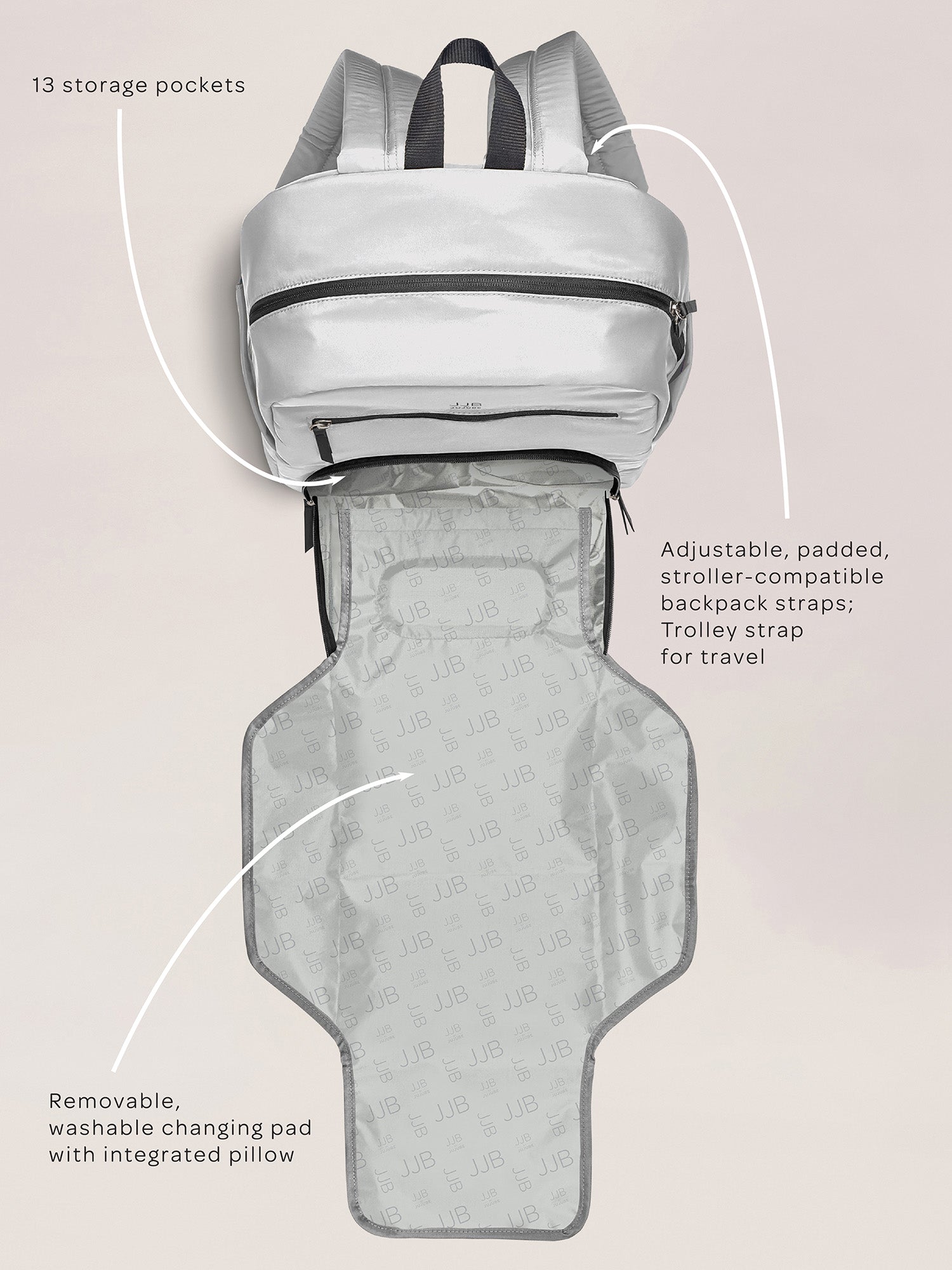 Deluxe Backpack Diaper Bag - Grey - By Baano