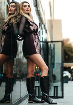 Renny Buckle Strap Embellished Calf Boots