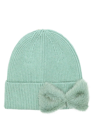 C.C Faux Fur Solid Bow Beanie Winter Hat