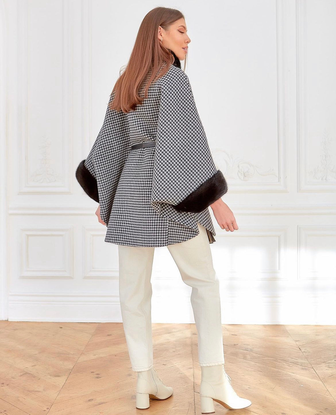 Genuine Scandinavian Mink Fur Virgin Wool Poncho - By Baano