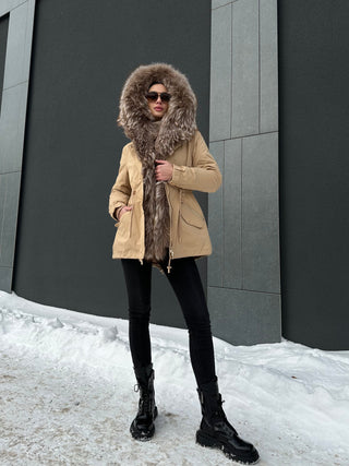Genuine Silver Fur Trim Parka with Rabbit Fur Insulation - By Baano