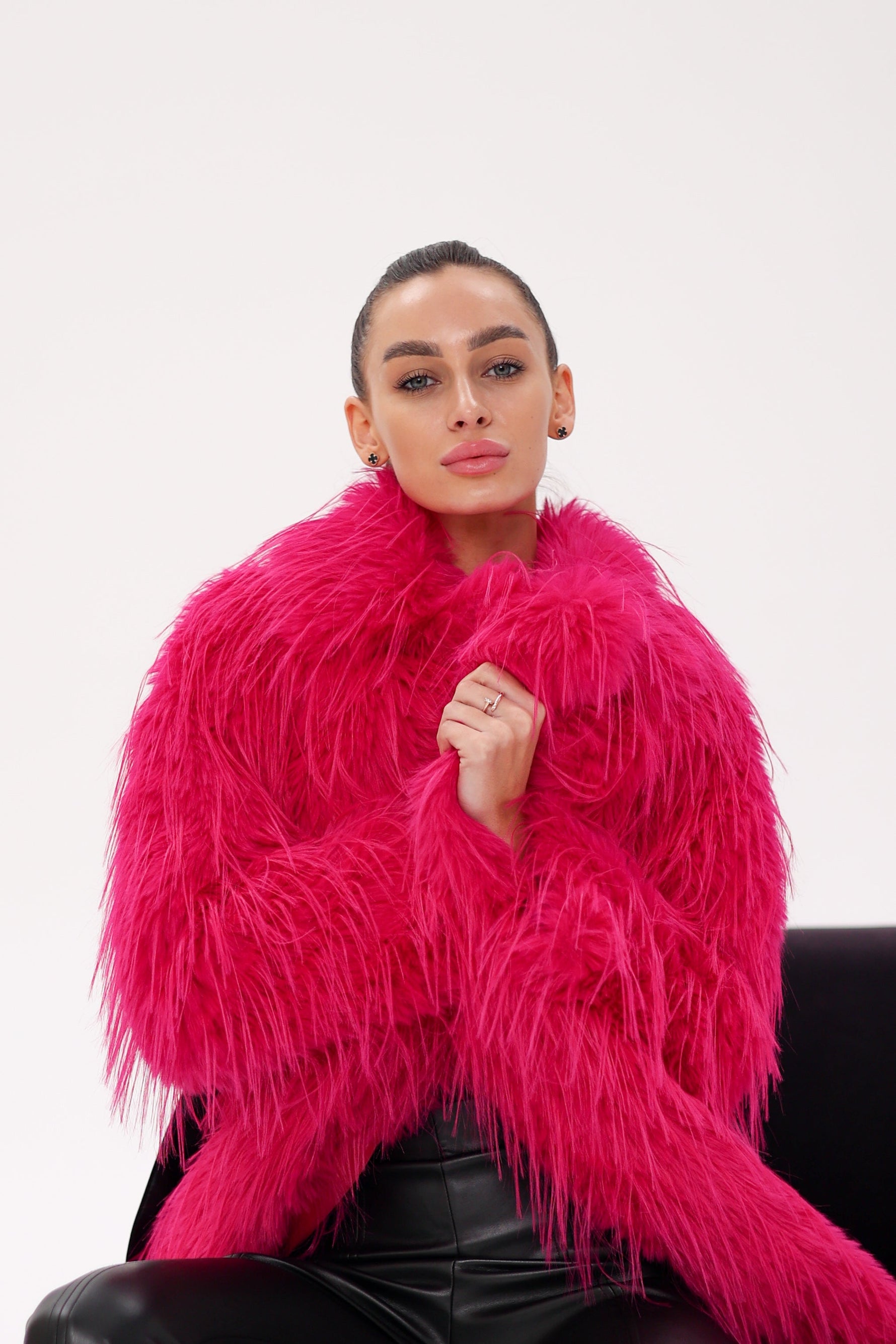 Faux Ostrich Effect Fur Coat