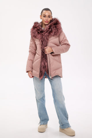 Genuine Silver Fox Fur Trim Down Insulated Parka - By Baano