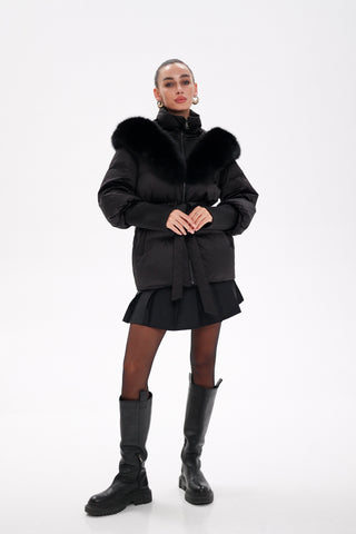 Pre-Order. Re-Stock Ships October 20. Amanda Genuine Fur Trim Down Fill Coat - By Baano