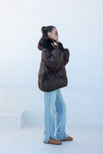 Chantal Genuine Fur Trim Down Fill Coat in Chocolate