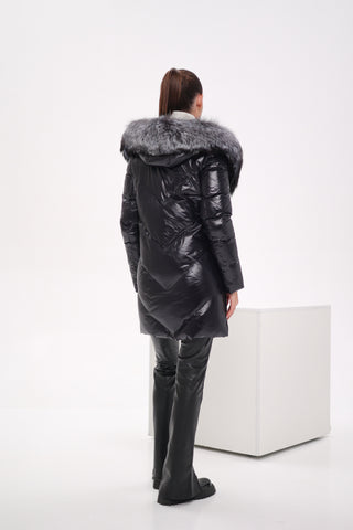 Genuine Silver Fox Fur Down Fill Coat - By Baano