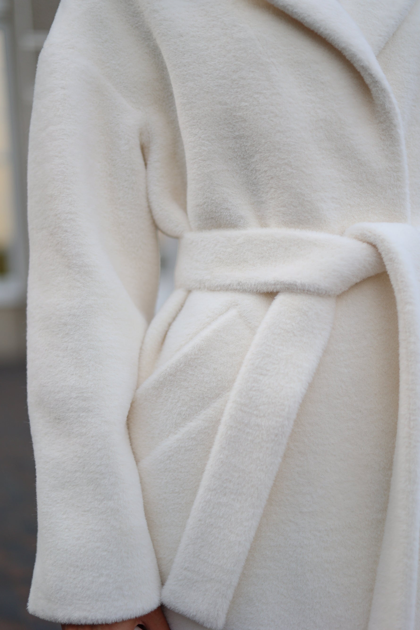 Eco Fur Wool Blend Coat in White