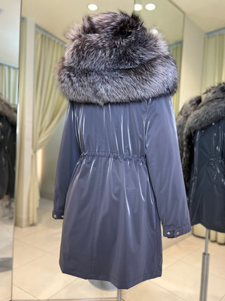 Genuine Silver Fox Fully Lined Hood Rabbit Insulated Parka - By Baano