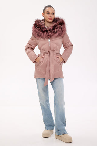 Genuine Silver Fox Fur Trim Down Insulated Parka - By Baano