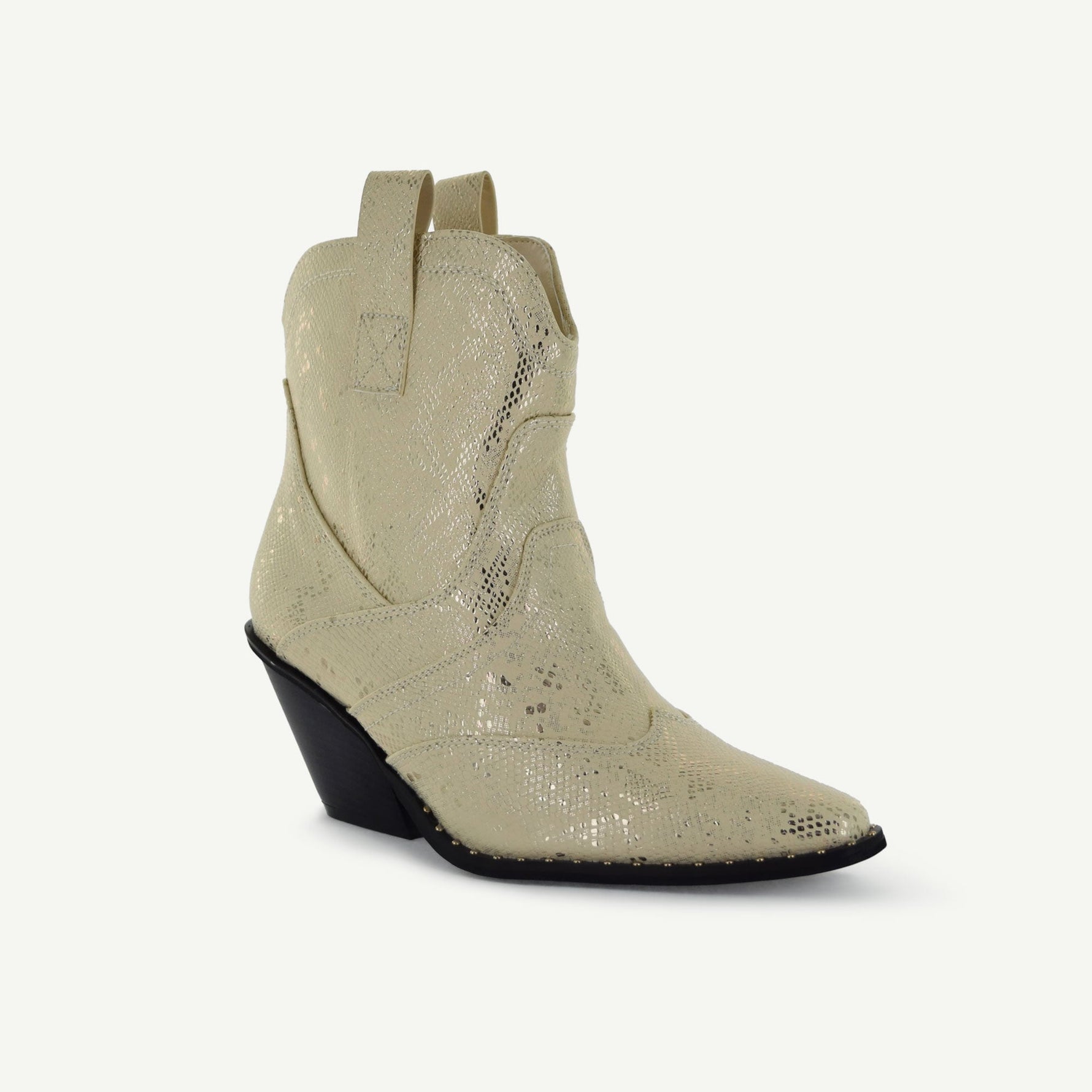 ISABEL: WESTERN BOOTIE - OFF-WHITE SNAKE - By Baano