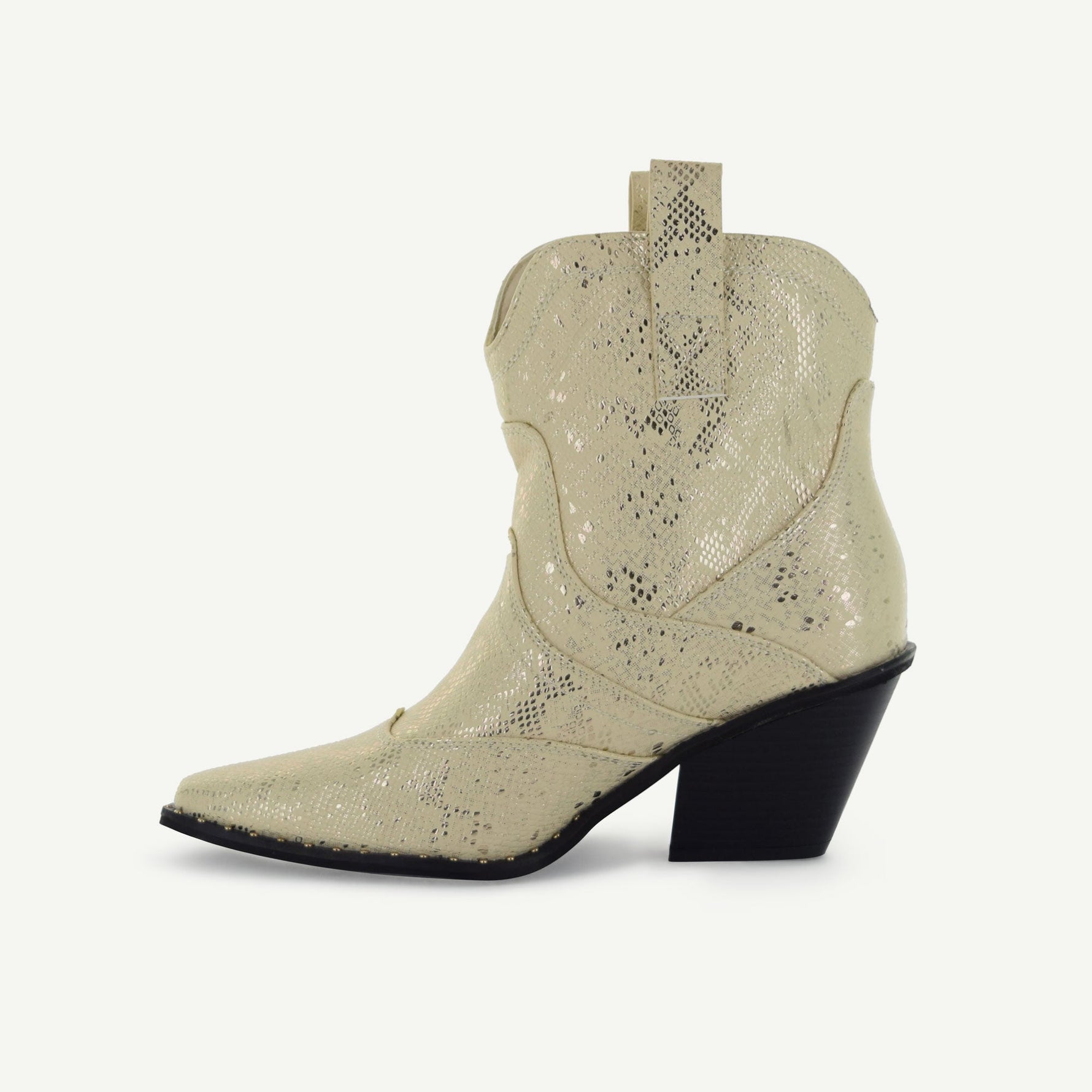 ISABEL: WESTERN BOOTIE - OFF-WHITE SNAKE - By Baano