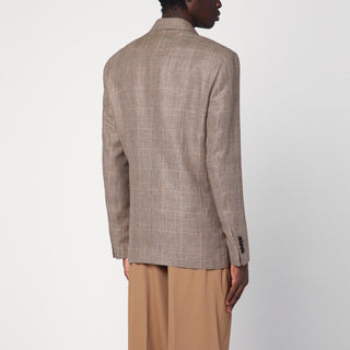 Brown Double-breasted Jacket In Prince Of Wales Pattern - By Baano