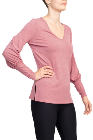 Ellen Tracy V - Neck Blouson Long Sleeve Solid Knit Jersey Top - Glamourous Grace