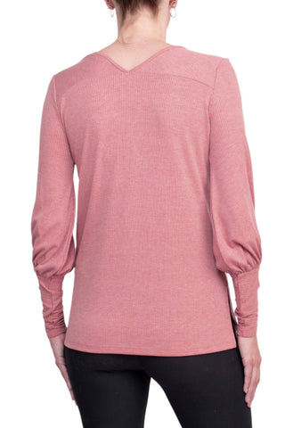 Ellen Tracy V - Neck Blouson Long Sleeve Solid Knit Jersey Top - Glamourous Grace